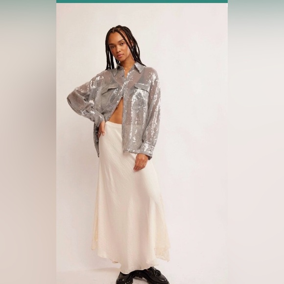 Free People Disco Margarita Sequin
Button Down Top in Silver Large - Picture 3 of 10
